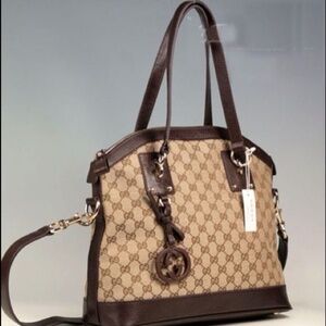 Gucci Gucci Beige/Brown GG Canvas and Leather Charm Satchel